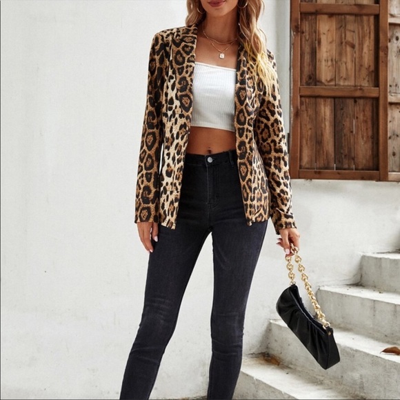 Leopard Print Button Up Blazer Work Office XS S M L - Picture 3 of 5
